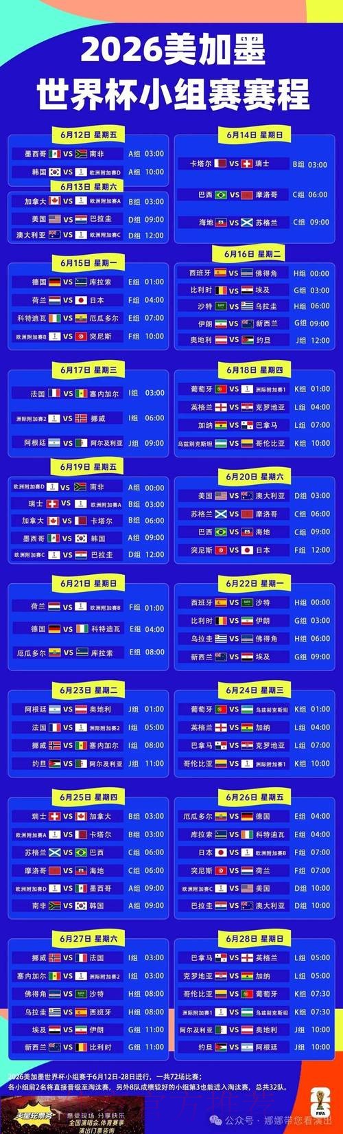 2026世界杯每日赛程官方发布比赛时间表免费观看